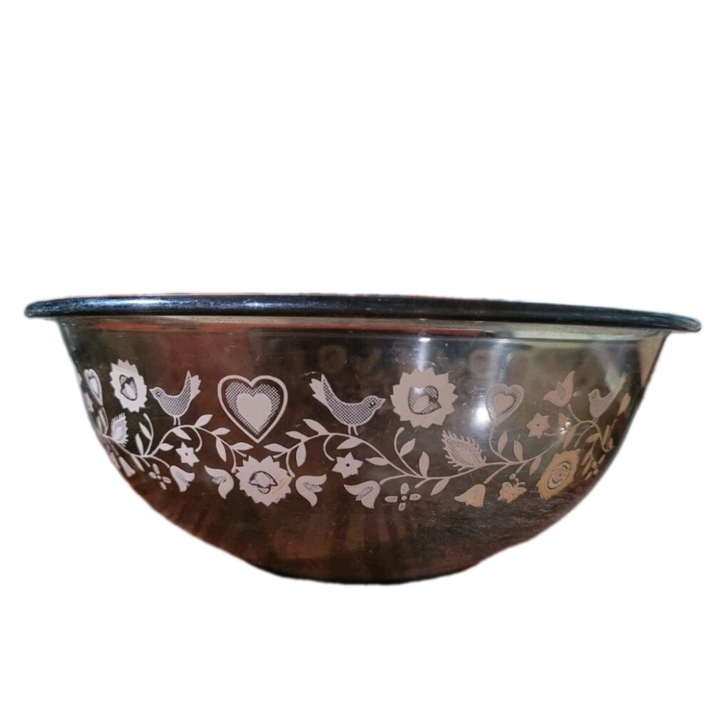 Pyrex Bowls Set of 2 smoky brown festive harvest birds Hippie vintage